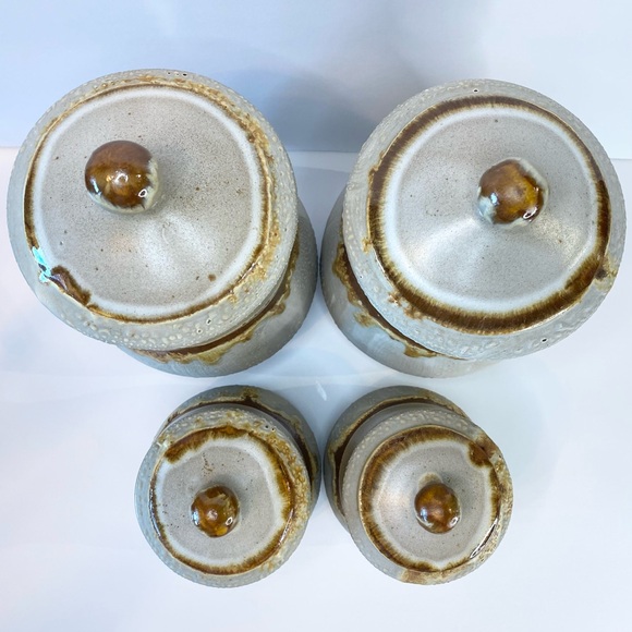 VTG 1970s Pottery Canister Set Tundra Lava Glaze Laurentian Quebec MCM Handmade - Picture 8 of 12
